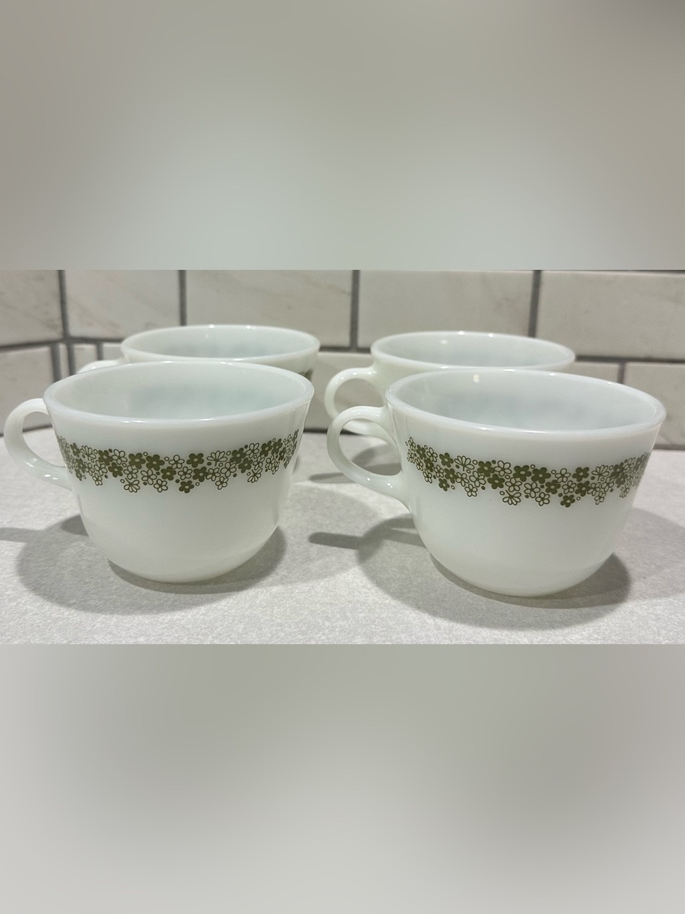 Pyrex Floral Pattern Milk Glass Coffee Cups Set (4 pcs set) Vintage